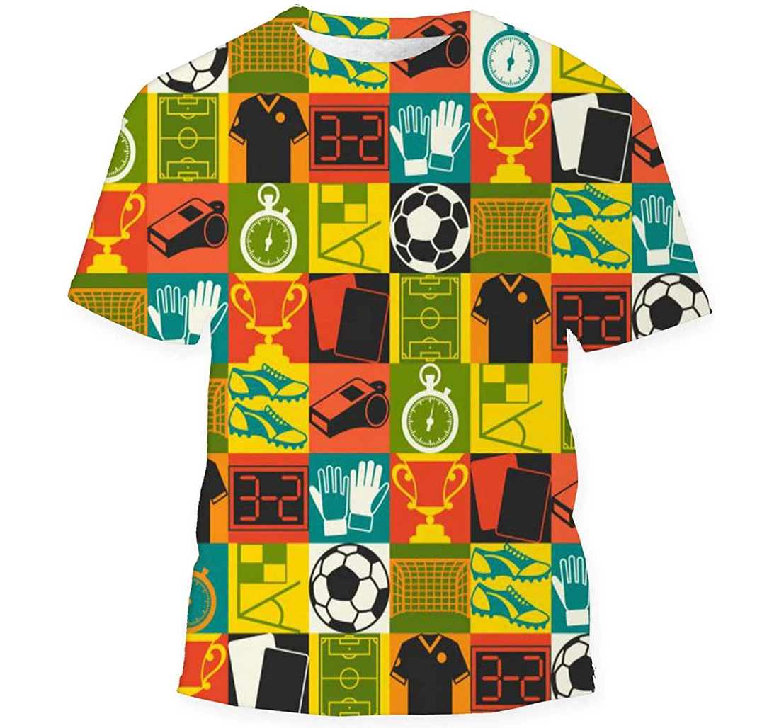 Sports Soccer Football Icons - 3D Printed T-shirt, Long Sleeves Shirt