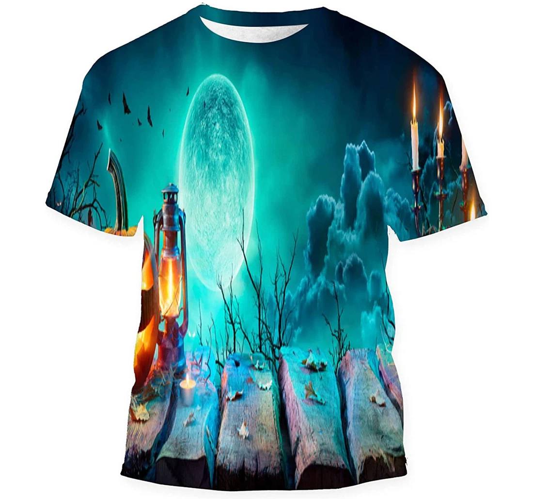 Jack Lantern On Table Spooky Night - 3D Printed T-shirt, Long Sleeves Shirt