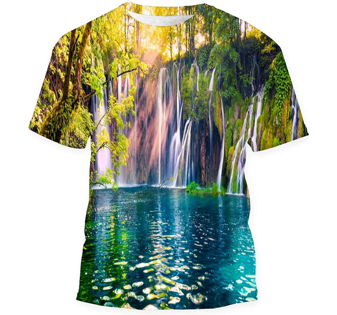 Last Sunlight Lights Pure Water Waterfall - 3D Printed T-shirt, Long Sleeves Shirt