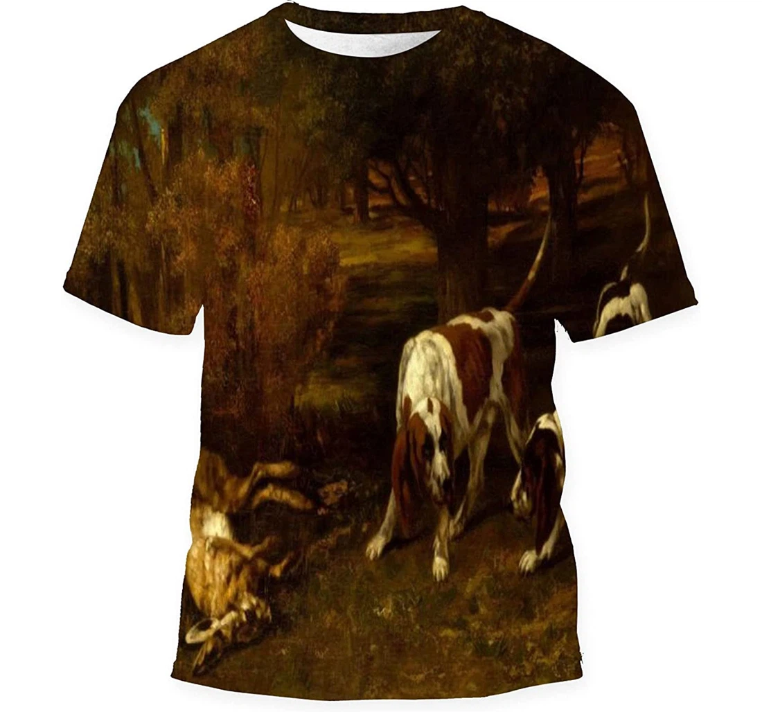 Hunting Dogs Dead Hare By Gustave - 3D Printed T-shirt, Long Sleeves Shirt