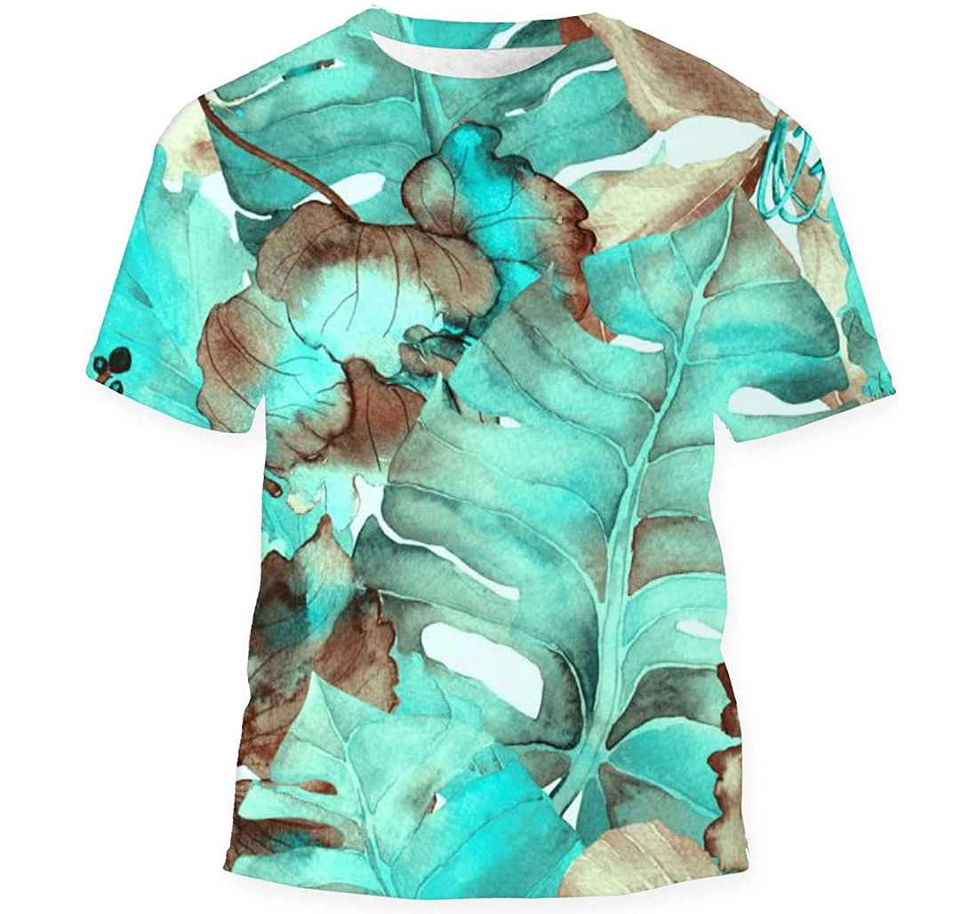 Green Turquoise Exotic Watercolor Tropic - 3D Printed T-shirt, Long Sleeves Shirt