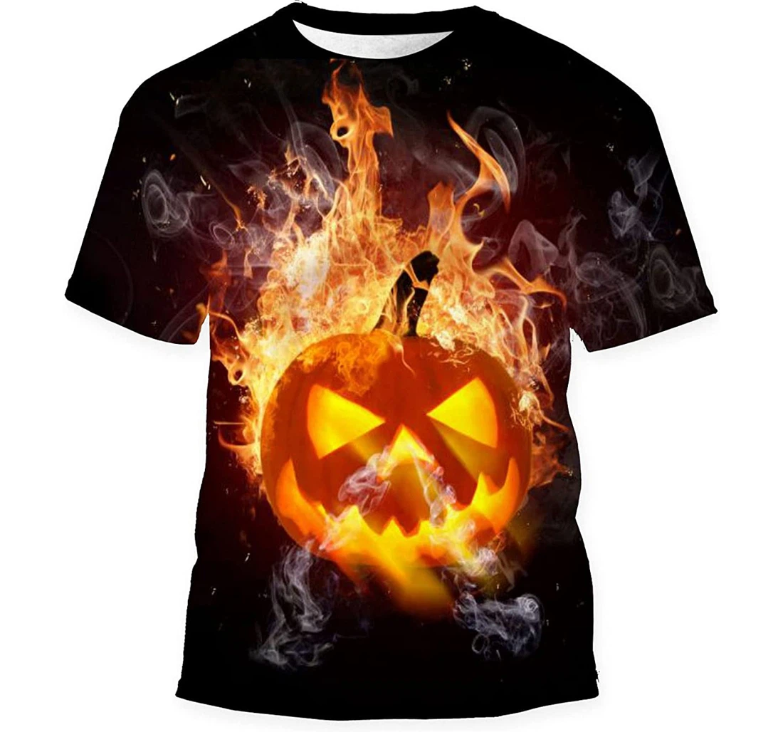 Scary Halloween Background Fire Flames - 3D Printed T-shirt, Long Sleeves Shirt