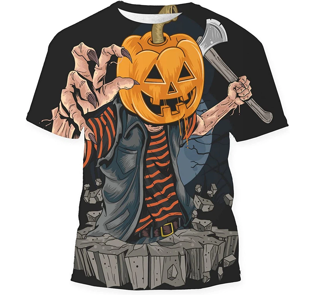 Pumpkin Zombie Halloween Killer Artwork - 3D Printed T-shirt, Long Sleeves Shirt