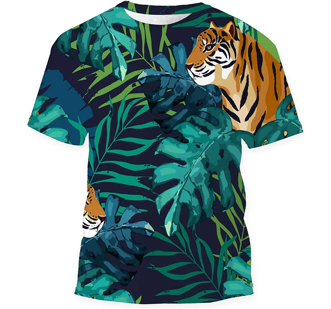 Exotic Tropical Leaves Tiger - 3D Printed T-shirt, Long Sleeves Shirt