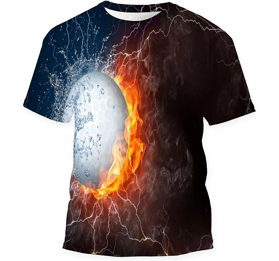 Golf Ball On Fire Water Lightening - 3D Printed T-shirt, Long Sleeves Shirt