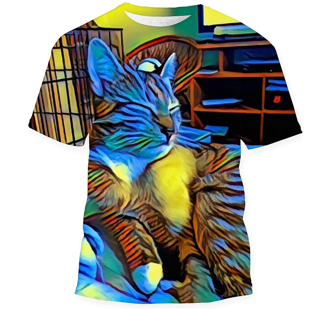 Painting Vivid Colors Cute Kitten - 3D Printed T-shirt, Long Sleeves Shirt