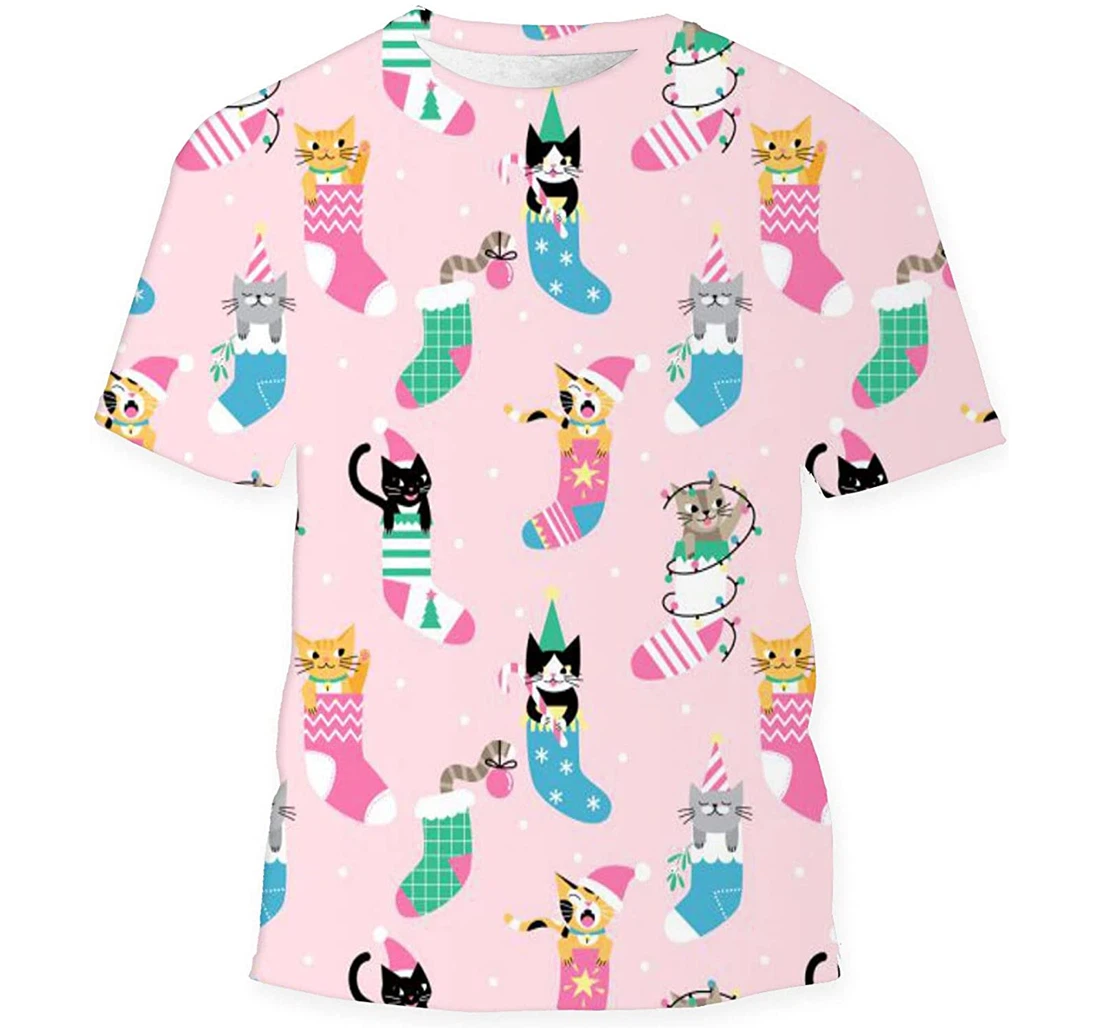 Christmas Cute Cartoon Cats - 3D Printed T-shirt, Long Sleeves Shirt