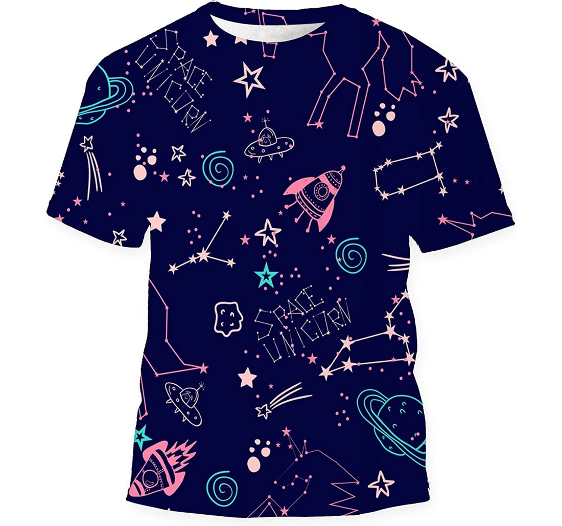 Cute Girlish Stars Unicorn Constellation - 3D Printed T-shirt, Long Sleeves Shirt