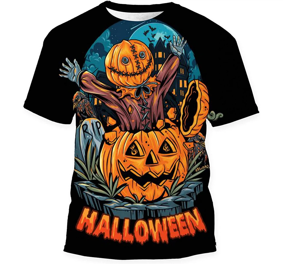 Spooky Masked Man Comes Out Pumpkin - 3D Printed T-shirt, Long Sleeves Shirt