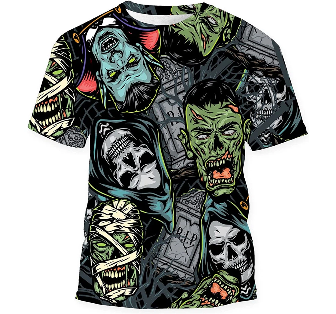 Halloween Vintage Colorful Tombstones - 3D Printed T-shirt, Long Sleeves Shirt