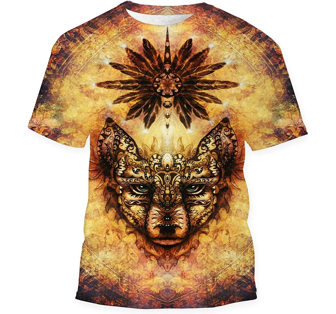 Ornamental Painting Wolf Sacred Animal Star - 3D Printed T-shirt, Long Sleeves Shirt