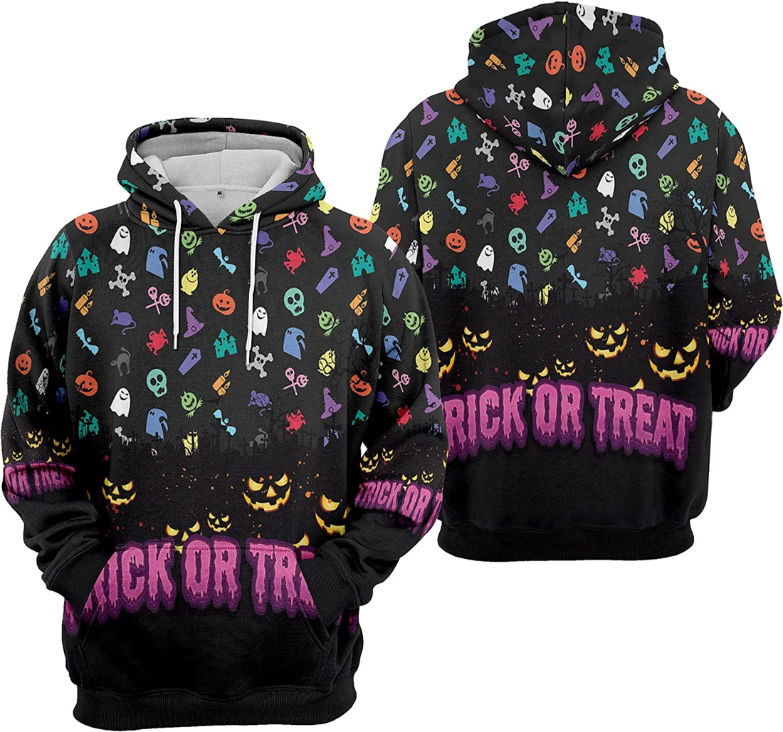 Trick Or Treat Pumpkin Cemetery Spiders Seamless Pattern Halloween - 3D Printed Pullover Hoodie