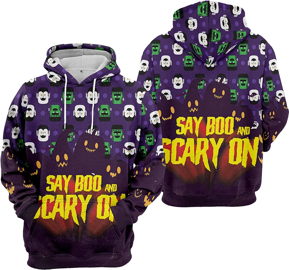 Say Boo Scary On Cat Bat Cobweb Halloween - 3D Printed Pullover Hoodie