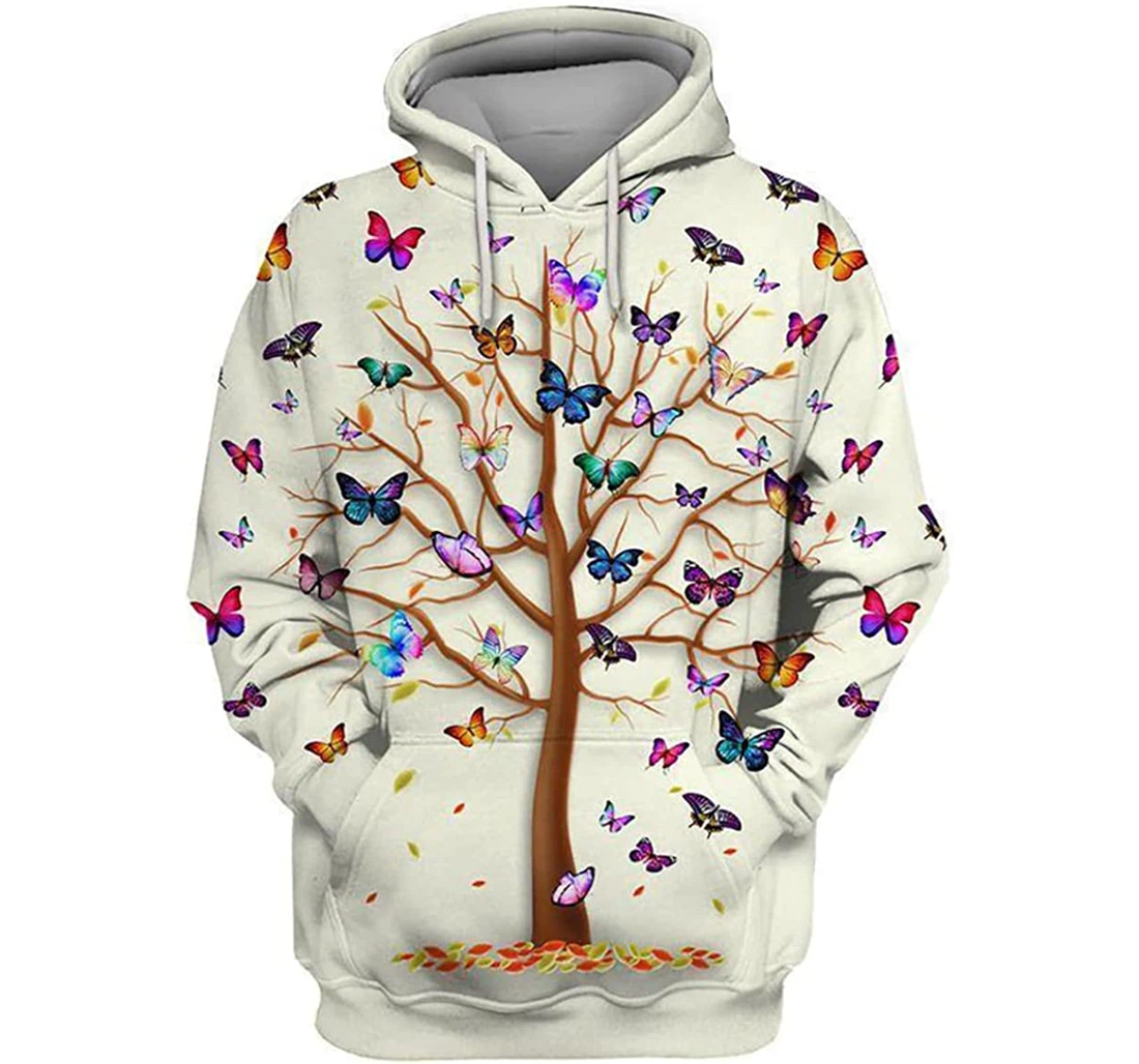 Hippie Tree Of Colorful Butterfly - 3D Printed Pullover Hoodie