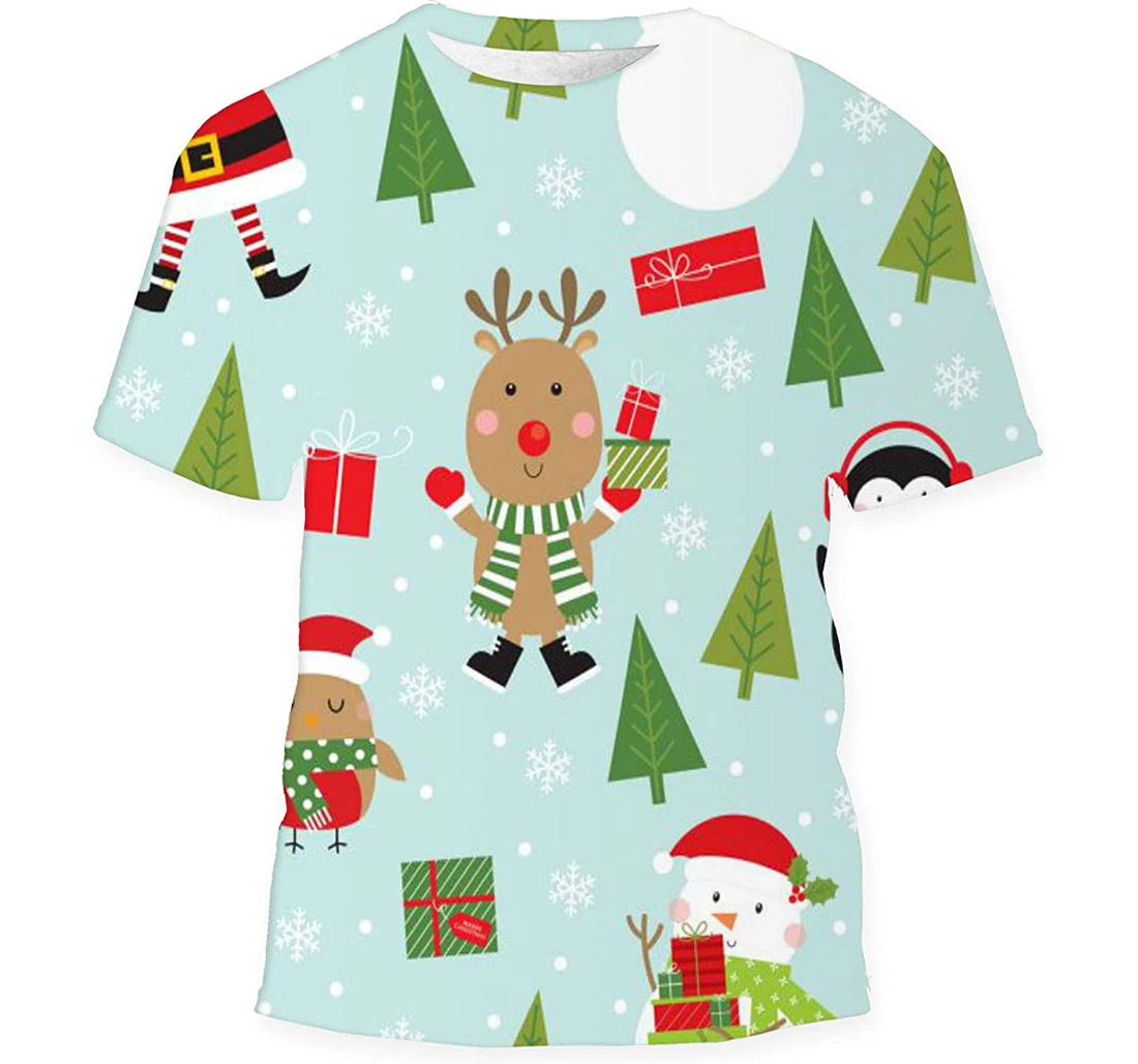 Cheerful Christmas Santa Reindeer - 3D Printed T-shirt, Long Sleeves Shirt