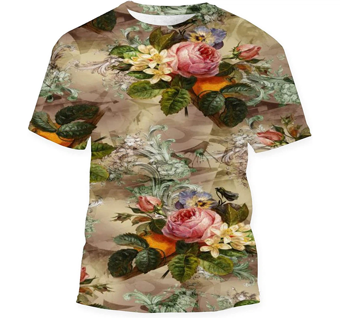 Colorful Abstract Floral Design - 3D Printed T-shirt, Long Sleeves Shirt