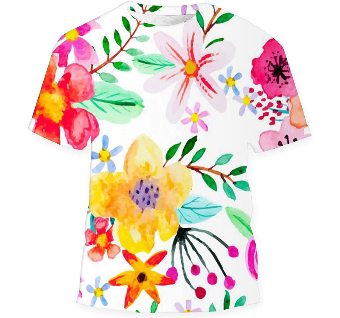 Abstract Watercolor Flowers Red - 3D Printed T-shirt, Long Sleeves Shirt