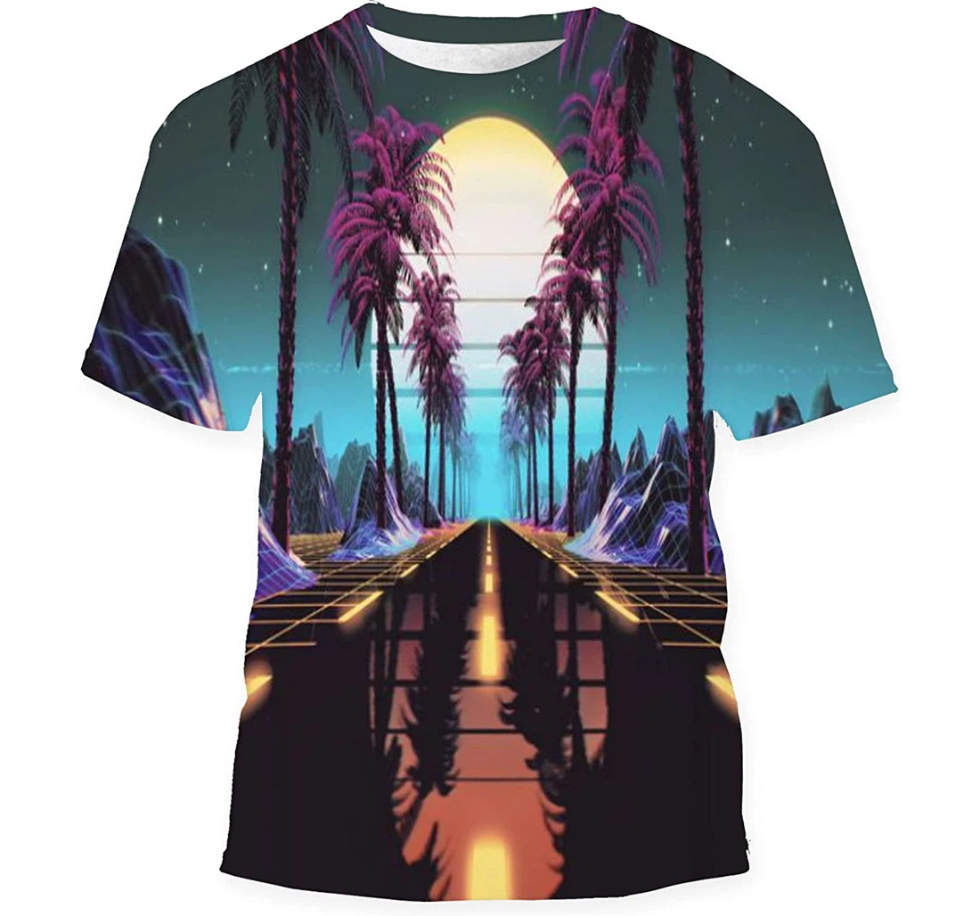 Retro Futuristic Scifi Background Retrowave - 3D Printed T-shirt, Long Sleeves Shirt