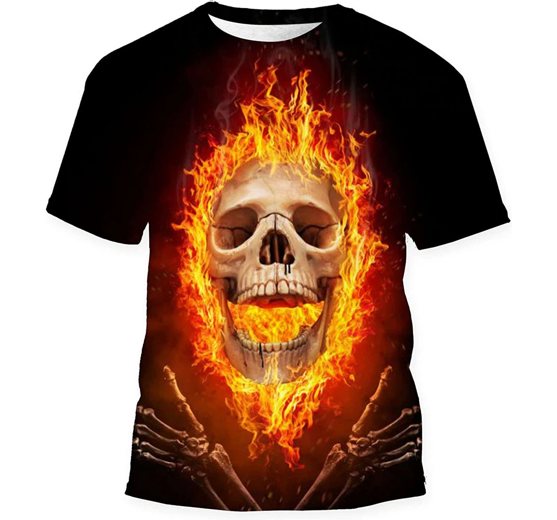 Skull Burned Fire Concept Halloween - 3D Printed T-shirt, Long Sleeves Shirt