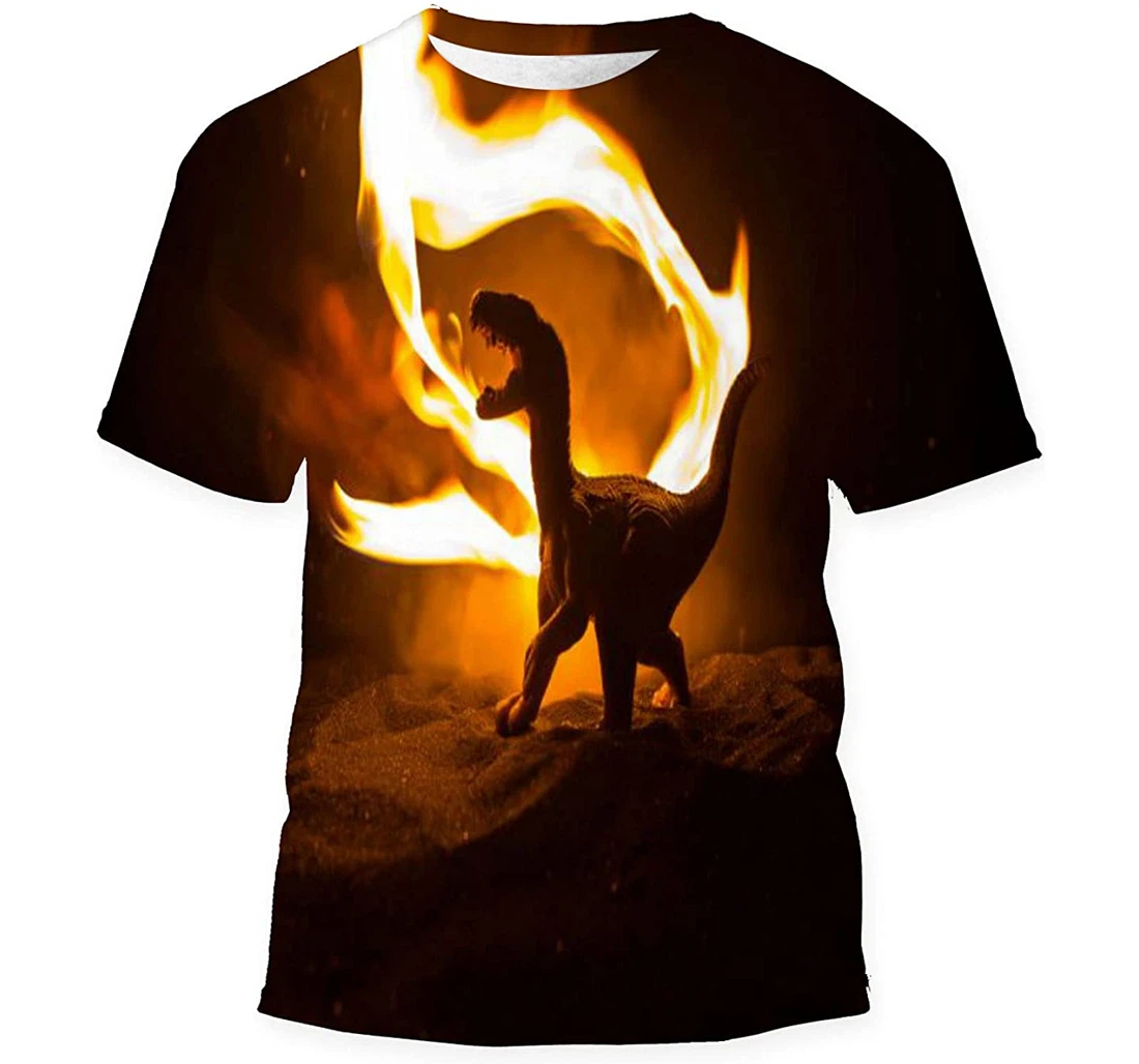 Silhouette Giant Dinosaur Foggy Night Creative - 3D Printed T-shirt, Long Sleeves Shirt