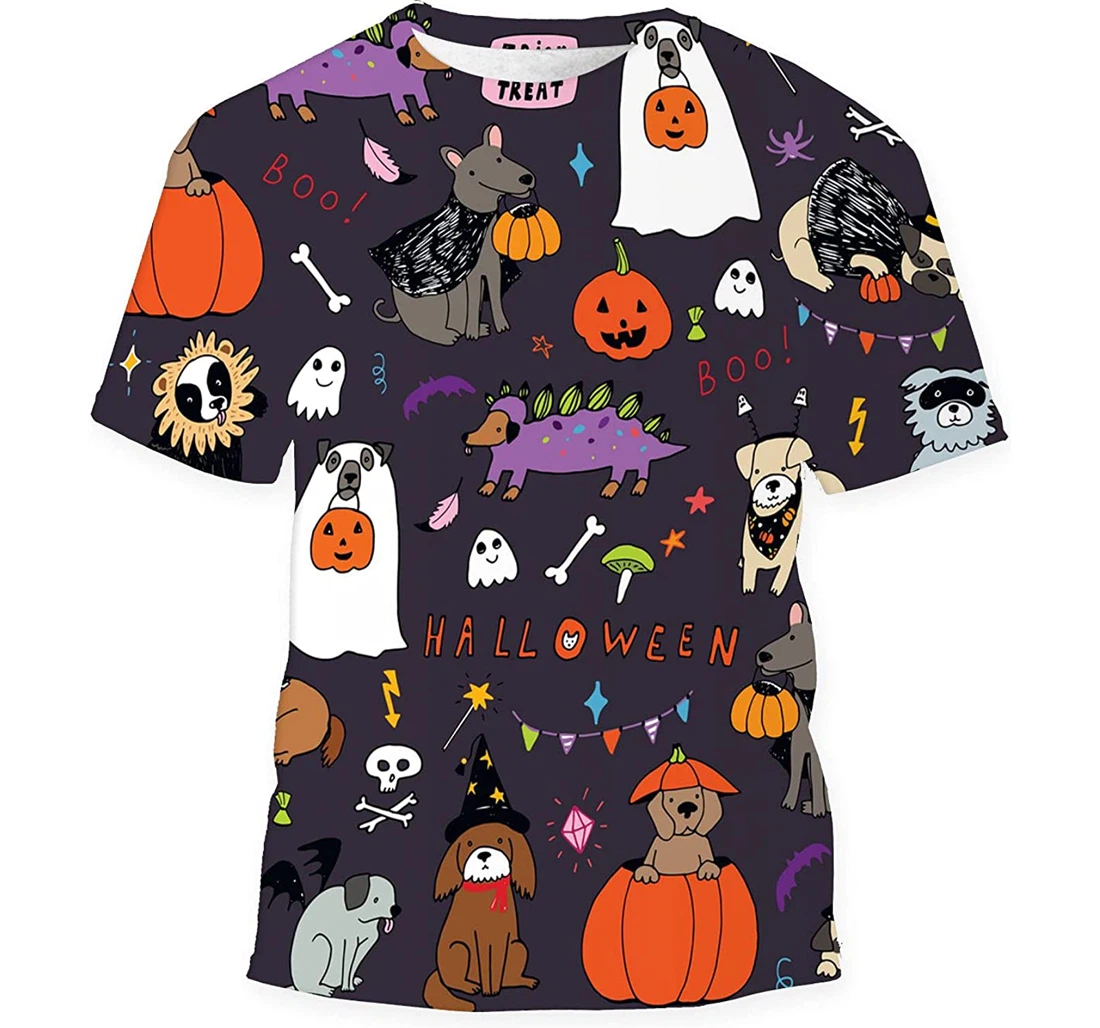 Halloween Cartoon Dogs - 3D Printed T-shirt, Long Sleeves Shirt