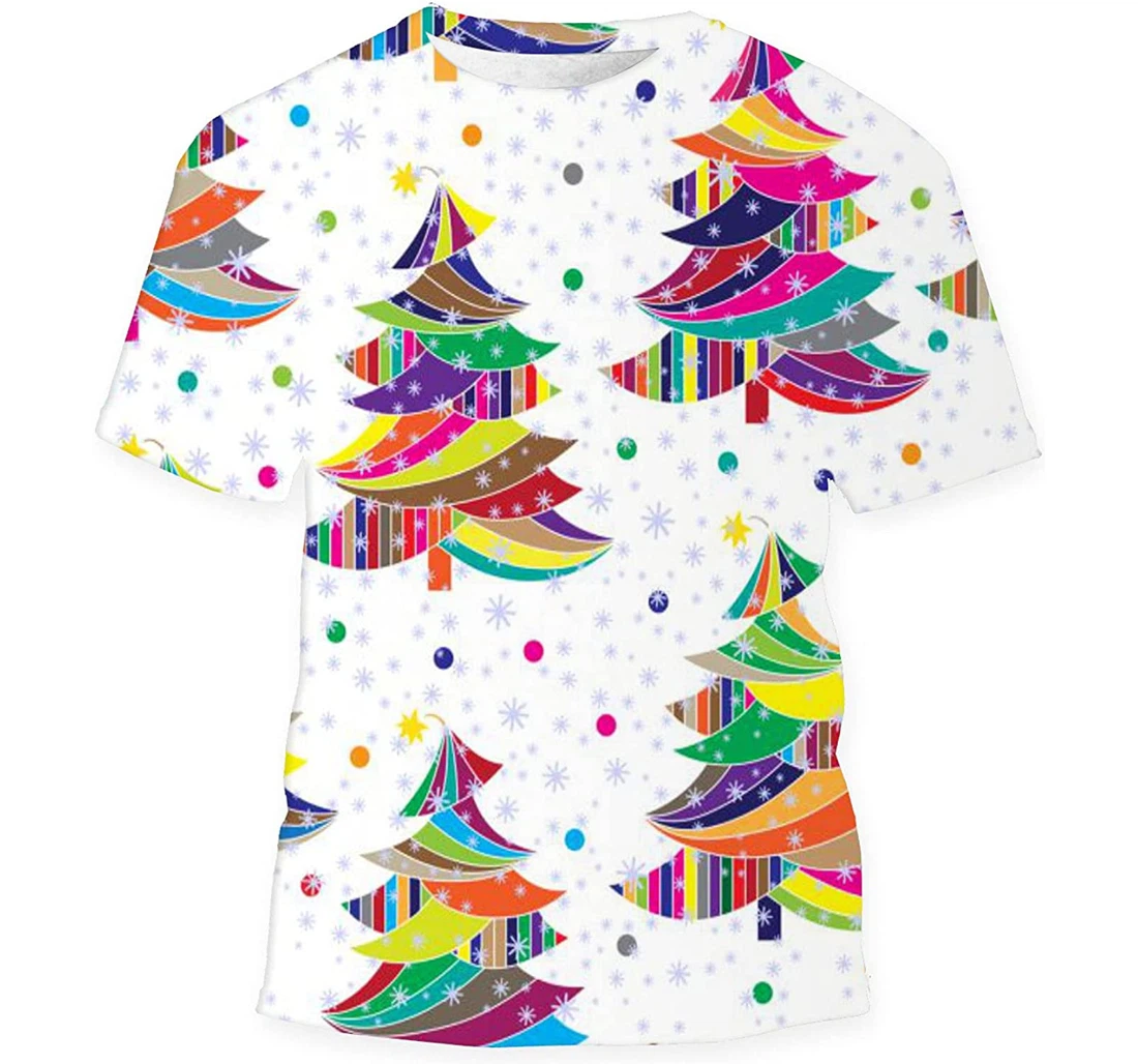 Christmas Colorful Tree New Year Background - 3D Printed T-shirt, Long Sleeves Shirt