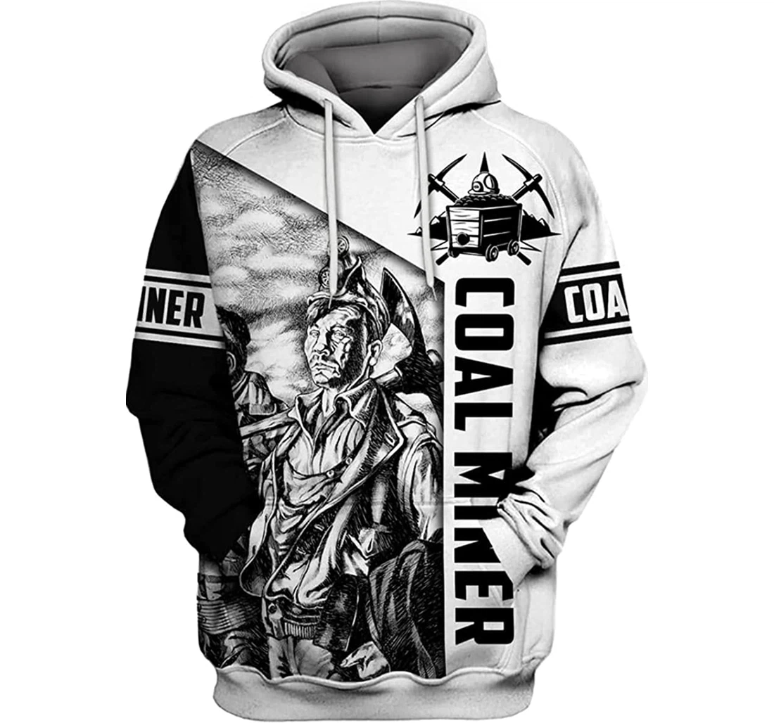 Coal Miner Art White - 3D Printed Pullover Hoodie