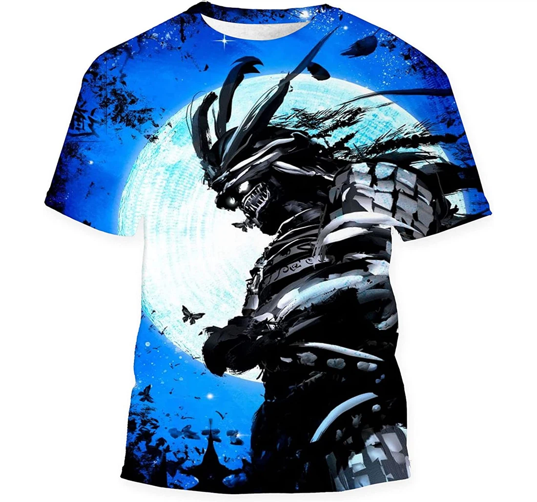 Samurai Wearing Creepy Mask Standing Woods - 3D Printed T-shirt, Long Sleeves Shirt