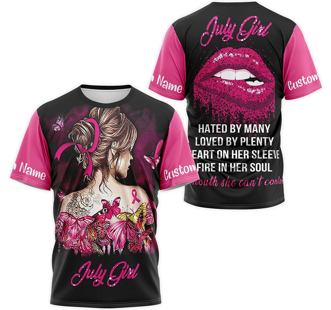 T-Shirt, Hoodie - Custom Name Awareness July Girl Hated By Many Loved By Plenty Heart On Her Sleeve 3D Printed