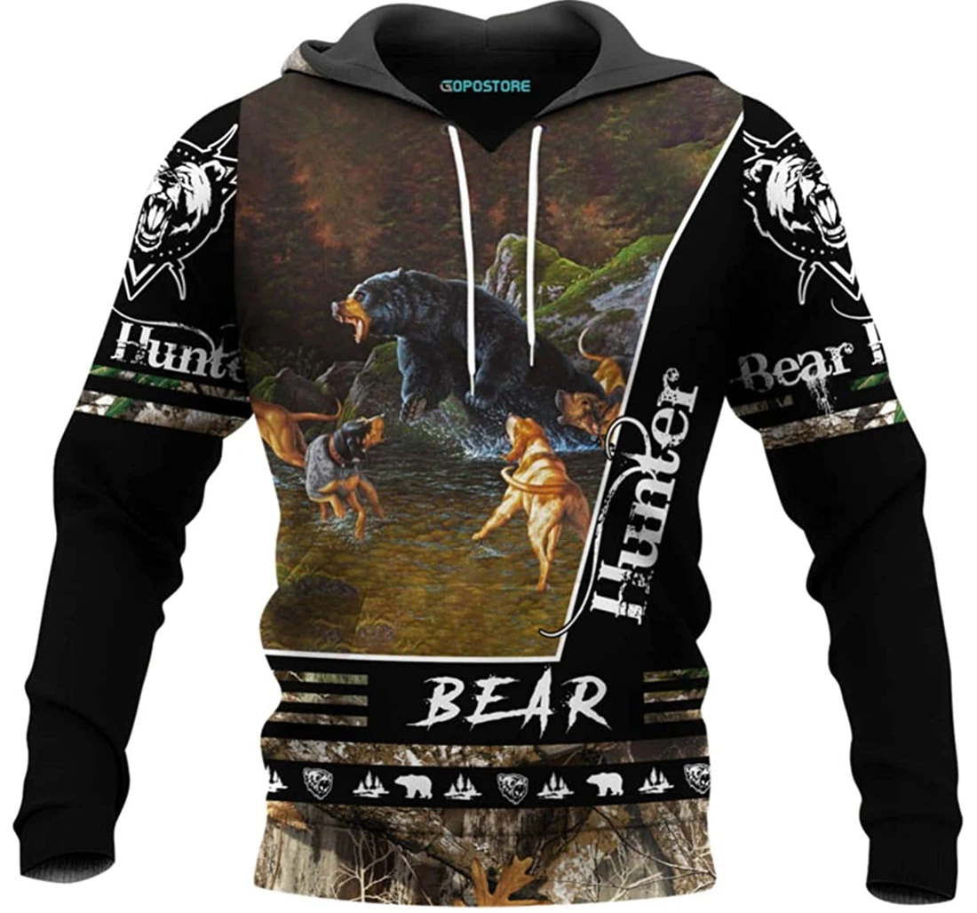 Bear Hunting Art Shirts Fleece Short - 3D Printed Pullover Hoodie