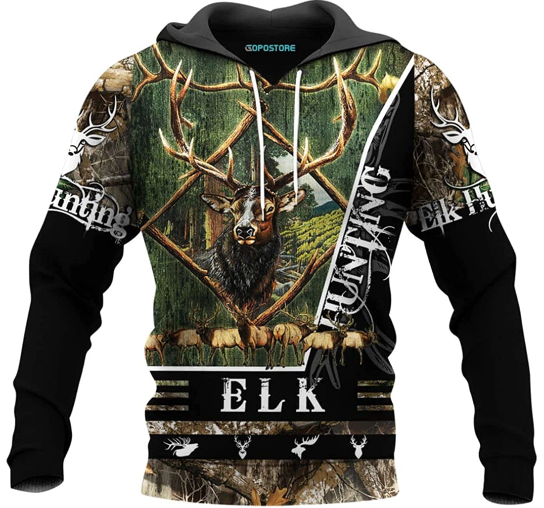 Elk Hunting Camo Shirts Fleece Short - 3D Printed Pullover Hoodie