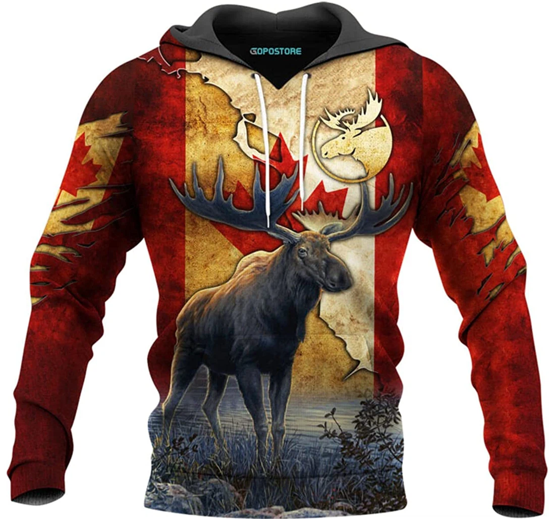 Canada Flag Moose Shirts Fleece Short - 3D Printed Pullover Hoodie