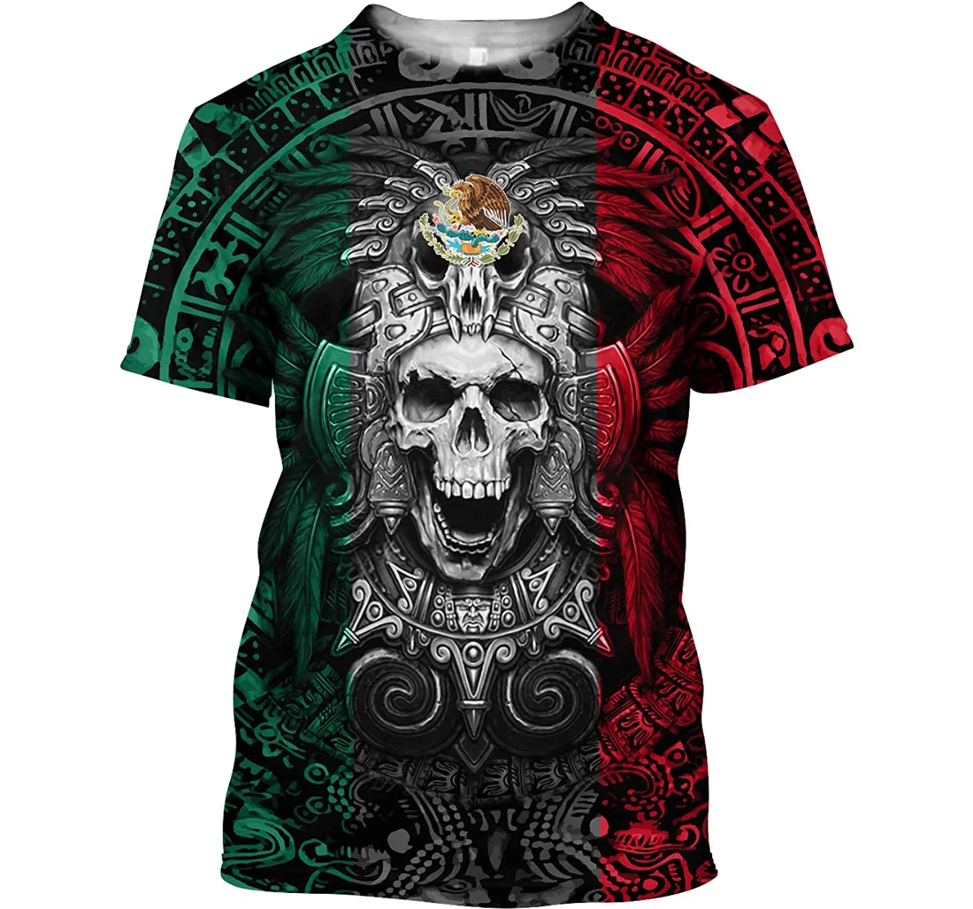 Skull Mexican Aztec Warrior Shirts Eagle - 3D Printed T-shirt