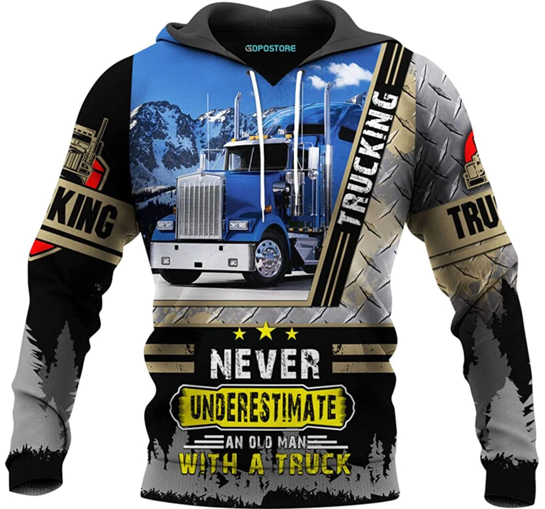 Never Underestimate An Old Man With A Truck Shirts Fleece Short - 3D Printed Pullover Hoodie