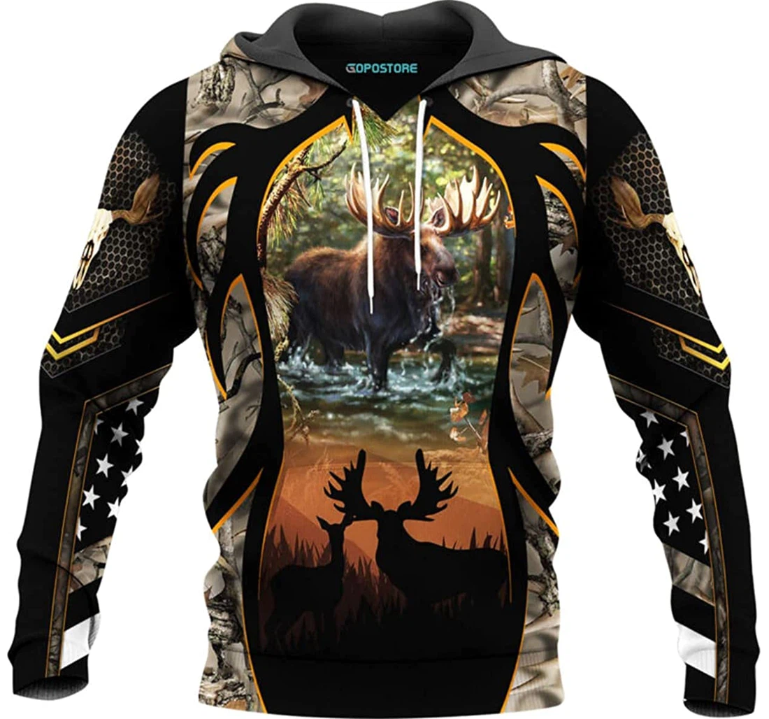 Moose Hunter Shirts Fleece Short - 3D Printed Pullover Hoodie