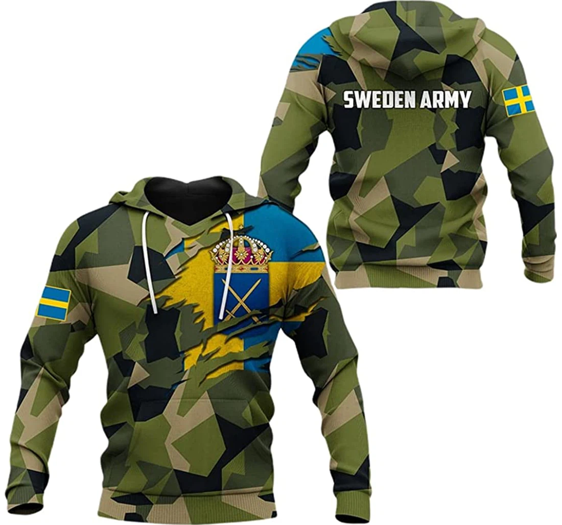 Sweden Army Flag Camo Included - 3D Printed Pullover Hoodie