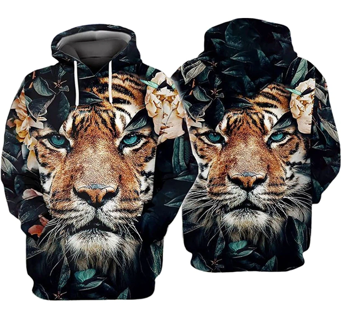 Personalized Tiger Green Leaves - 3D Printed Pullover Hoodie