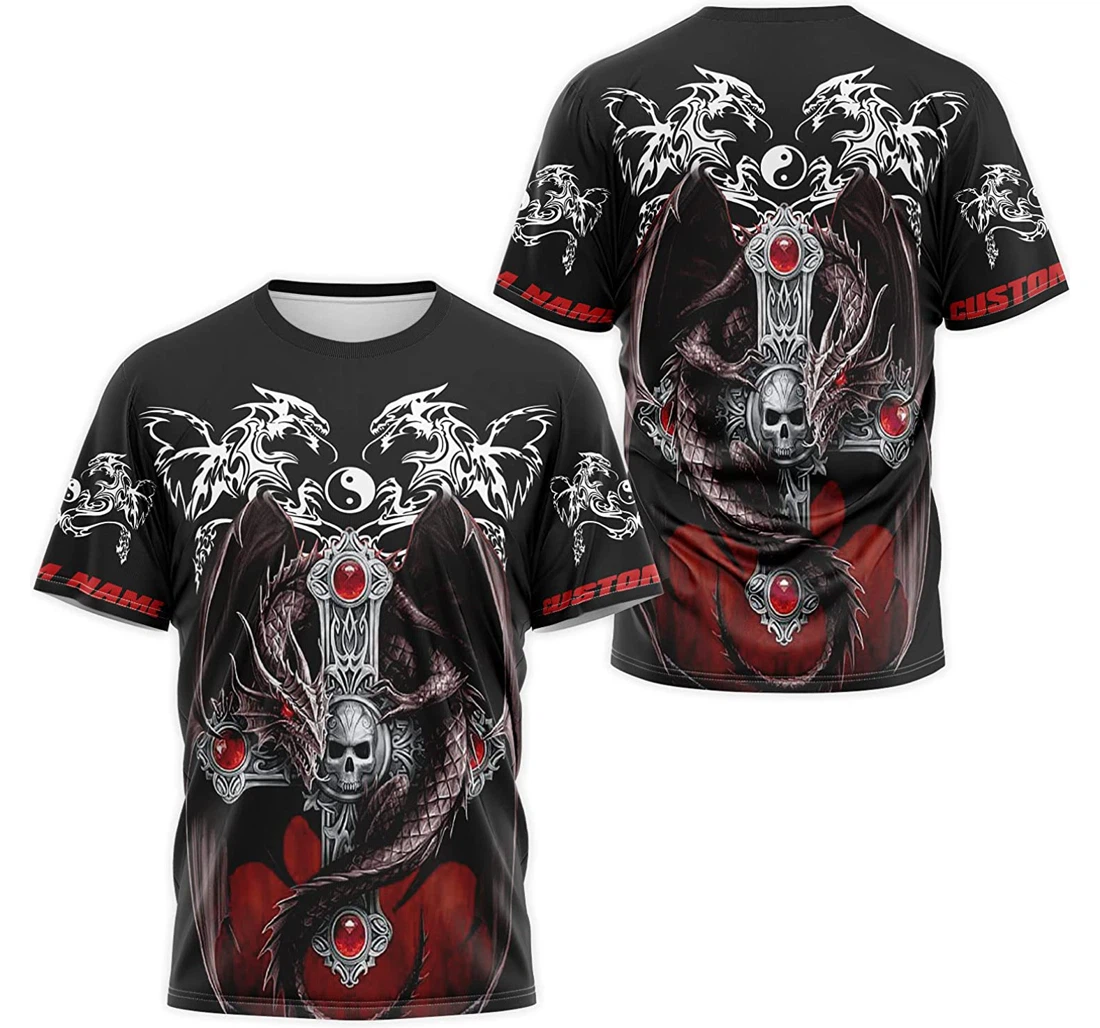 T-Shirt, Hoodie - Custom Name Dragon Skull Cross 3D Printed