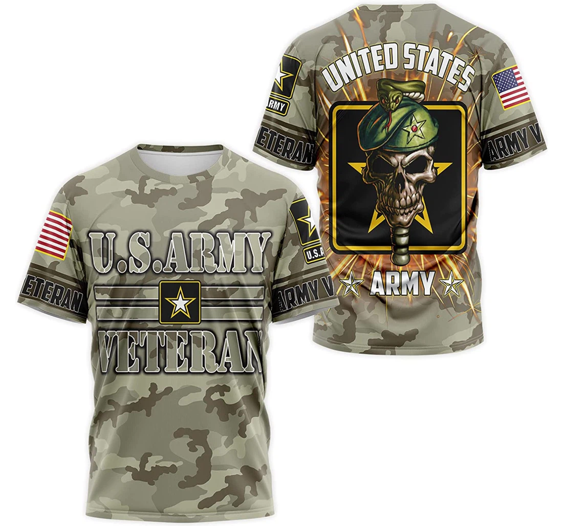 T-Shirt, Hoodie - Us Army Veteran Soldier Skull Camo 3D Printed