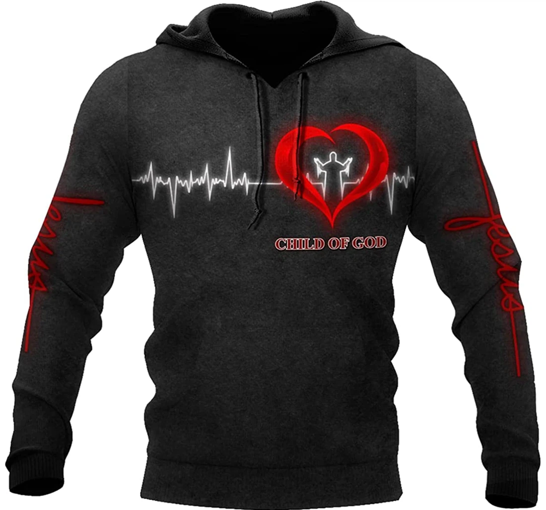 Easter Day Christian Jesus Heartbeat Child Of God - 3D Printed Pullover Hoodie