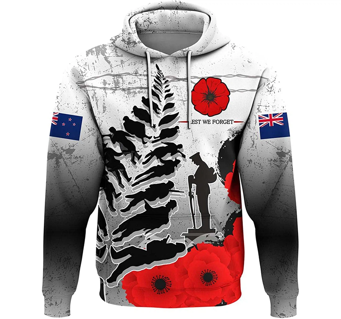 Silver Fern Anzac Day Lest We Forget - 3D Printed Pullover Hoodie