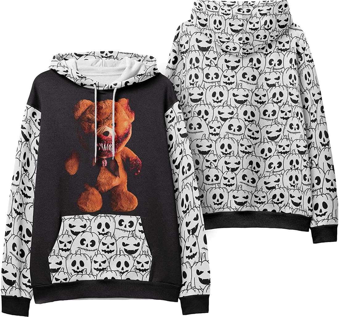 Monster Bear Skull Crossbones Seamless Pattern Halloween - 3D Printed Pullover Hoodie