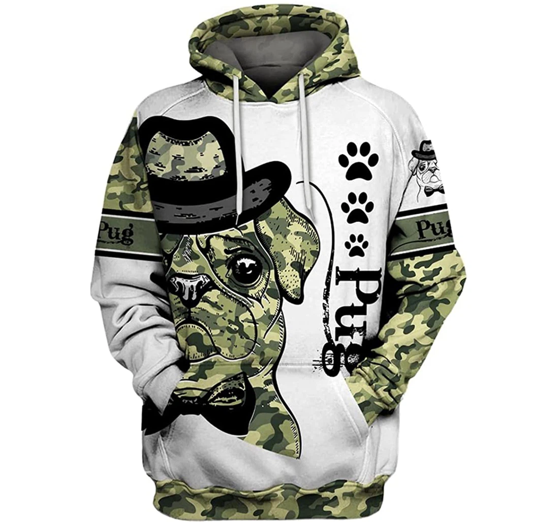 Pug Army Camo - 3D Printed Pullover Hoodie