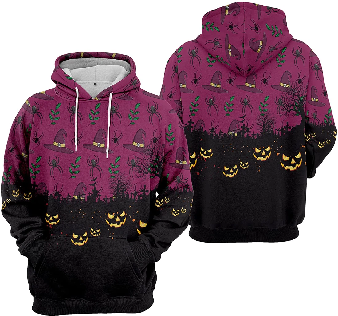 Cemetery Pumpkin Bat Cobweb Cat Seamless Pattern Halloween - 3D Printed Pullover Hoodie