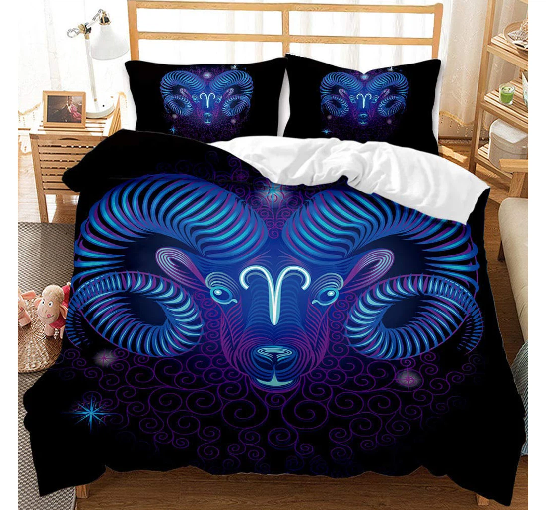 Personalized Bedding Set - Blue Aries Included 1 Ultra Soft Duvet Cover or Quilt and 2 Lightweight Breathe Pillowcases