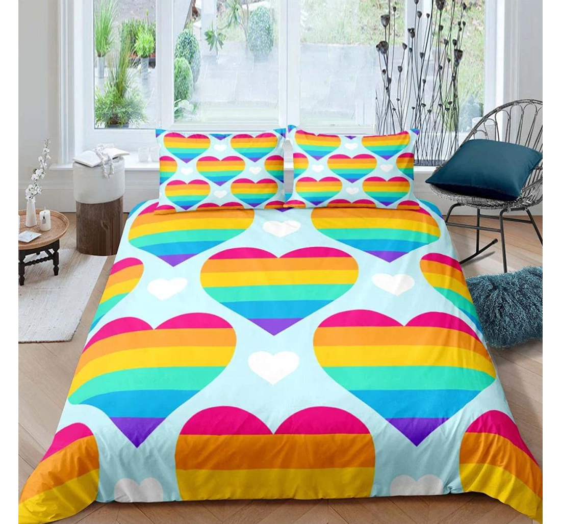 Personalized Bedding Set - Multicolor Love Included 1 Ultra Soft Duvet Cover or Quilt and 2 Lightweight Breathe Pillowcases