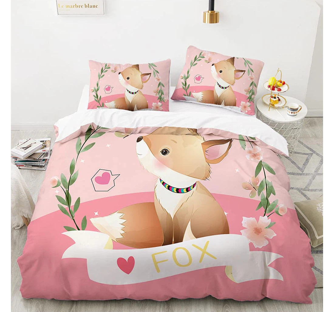 Personalized Bedding Set - Pink Fox Quality Durable Included 1 Ultra Soft Duvet Cover or Quilt and 2 Lightweight Breathe Pillowcases