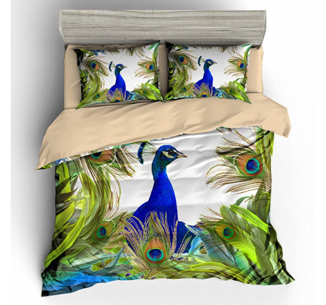 Personalized Bedding Set - Blue Peacock Included 1 Ultra Soft Duvet Cover or Quilt and 2 Lightweight Breathe Pillowcases