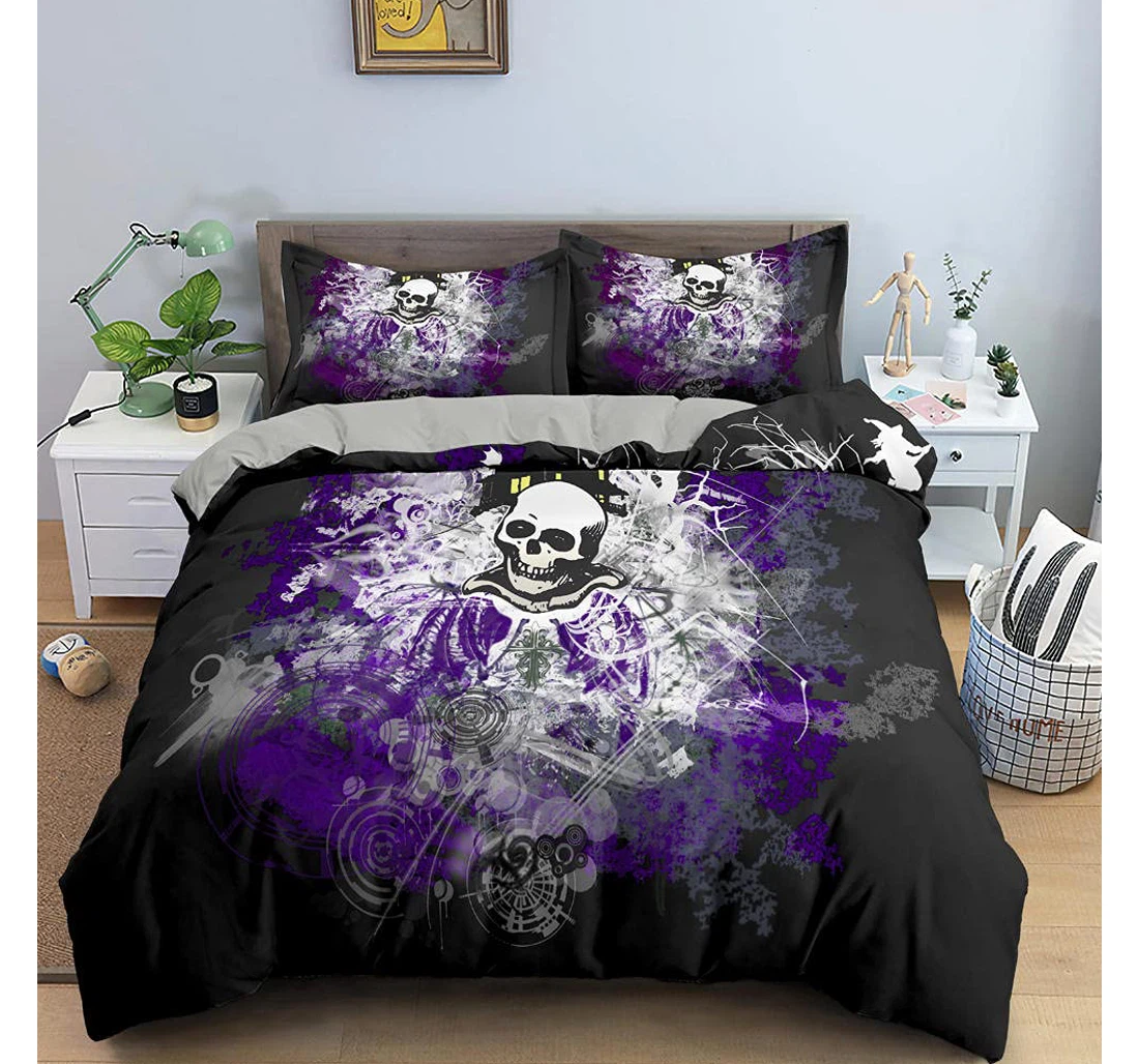 Personalized Bedding Set - Black Skeleton Included 1 Ultra Soft Duvet Cover or Quilt and 2 Lightweight Breathe Pillowcases