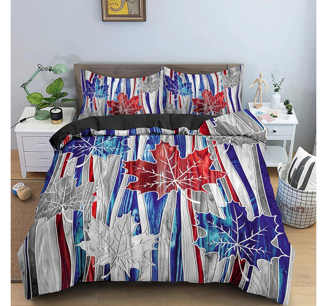 Bedding Set - Gray Simple Maple Leaf Included 1 Ultra Soft Duvet Cover or Quilt and 2 Lightweight Breathe Pillowcases